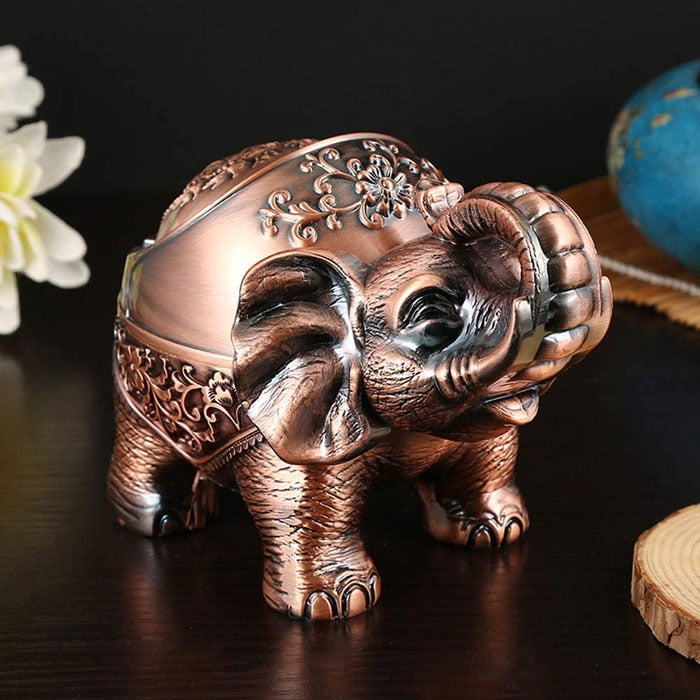 Elephant Shape Pewter Metal Ashtray For Cigarettes Vintage Ash Holder Decoration