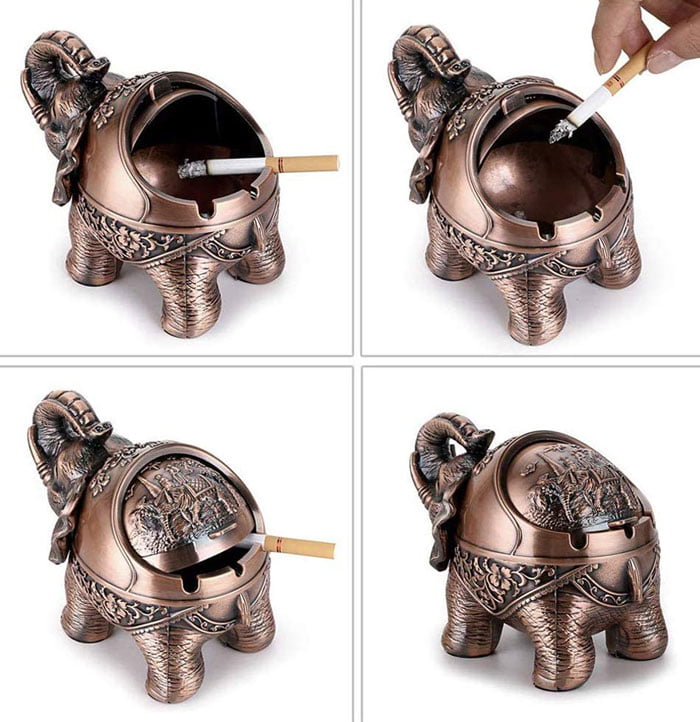 Elephant Shape Pewter Metal Ashtray For Cigarettes Vintage Ash Holder Decoration