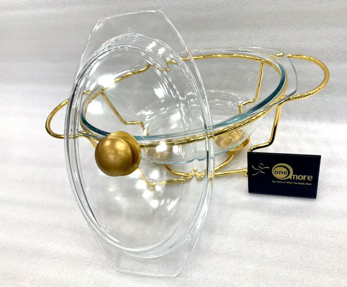 Food Warmer With Glass Dish - Glass Lid Oval Golden 3 Liter L4021