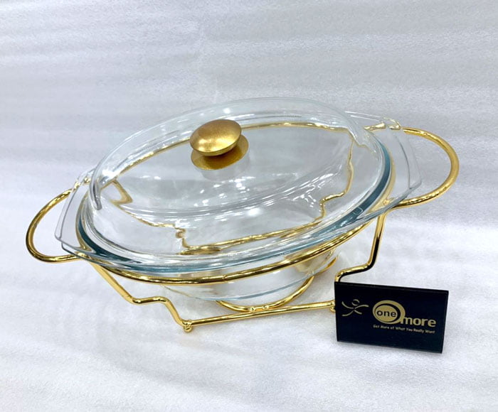 Food Warmer With Glass Dish - Glass Lid Oval Golden 3 Liter L4021