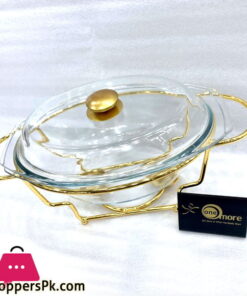 Food Warmer with Glass Dish - Glass Lid Oval Golden 3 Liter L4021