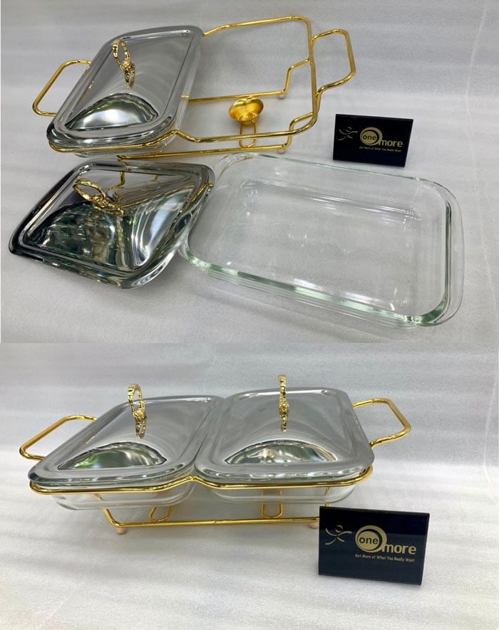 Food Warmer With Glass Dish Golden 2 X 1.5 Liter L4016