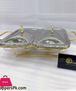 Food Warmer with Glass Dish Golden 2  x 1.5 Liter L4016
