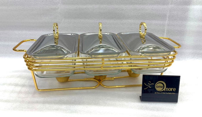 Food Warmer With Glass Dish Golden 3 X 1.5 Liter L4014