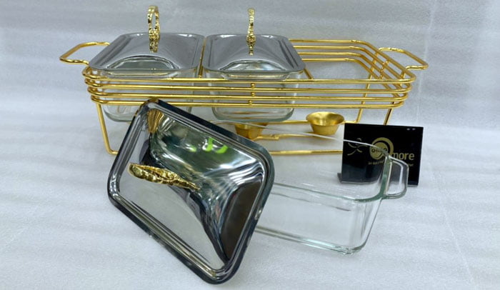 Food Warmer With Glass Dish Golden 3 X 1.5 Liter L4014