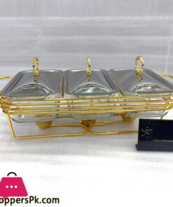 Food Warmer with Glass Dish Golden 3 x 1.5 Liter L4014