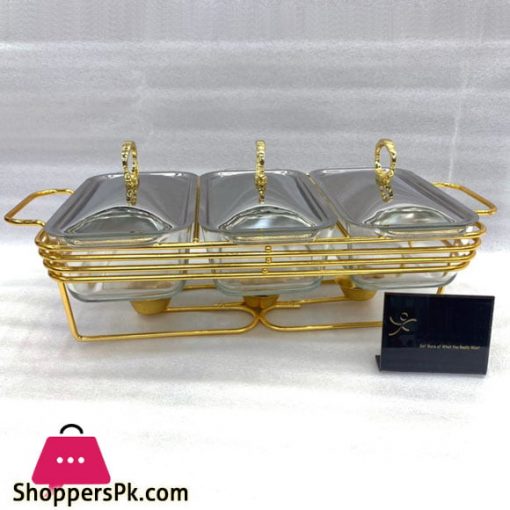 Food Warmer with Glass Dish Golden 3 x 1.5 Liter L4014