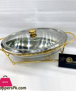 Food Warmer with Glass Dish Oval Golden 3 Liter L4018