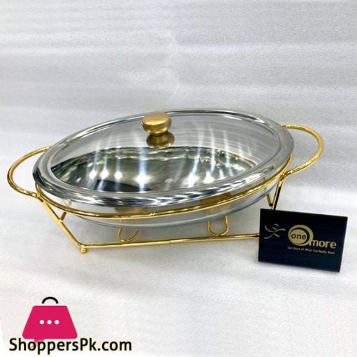 Food Warmer with Glass Dish Oval Golden 3 Liter L4018