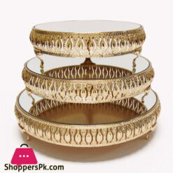 Gold Decor Cake Stand Round Metal Pedestal Holder Set of 3