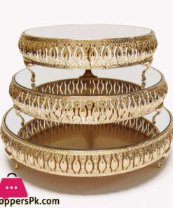 Gold Decor Cake Stand Round Metal Pedestal Holder Set of 3