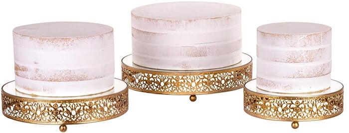 Gold Decor Cake Stand Round Metal Pedestal Holder Set Of 3