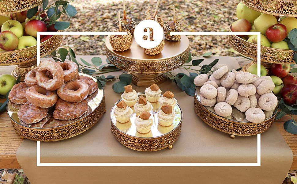 Gold Decor Cake Stand Round Metal Pedestal Holder Set Of 3