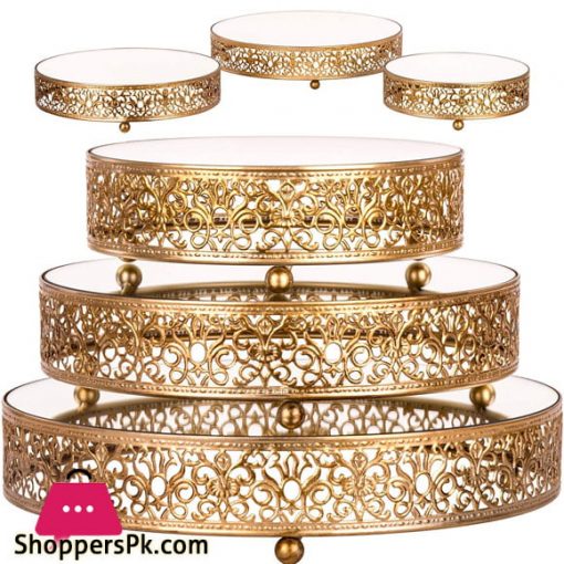 Gold Decor Cake Stand Round Metal Pedestal Holder Set of 3