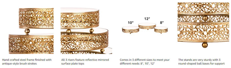 Gold Decor Cake Stand Round Metal Pedestal Holder Set Of 3