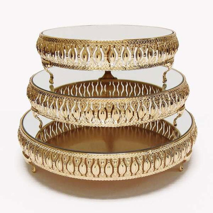 Gold Decor Cake Stand Round Metal Pedestal Holder Set Of 3