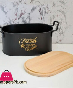 High Quality Bread Box with Wooden Lid + Cutting Board