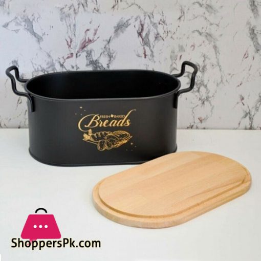 High Quality Bread Box with Wooden Lid + Cutting Board