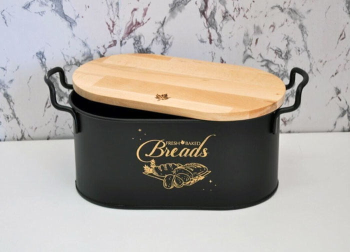 High Quality Bread Box With Wooden Lid + Cutting Board