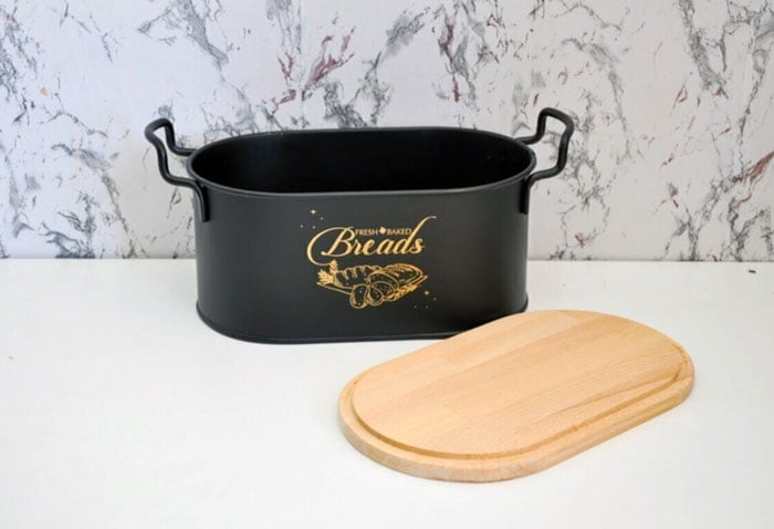 High Quality Bread Box With Wooden Lid + Cutting Board