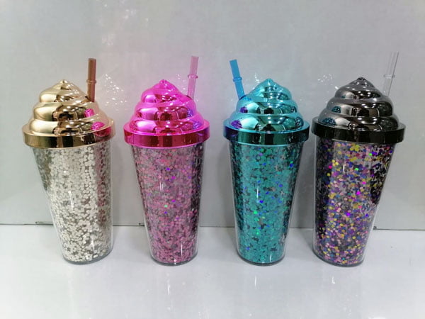 High Quality Shining Juice Jar With Straw One Piece