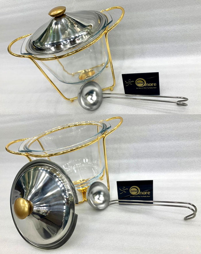 Inox Stainless Steel Round Soup Warmer With Ladle Golden 4 Liter L4020