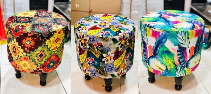 Khaadi Print Ottoman Foam Cushioned 4 Wooden Leg