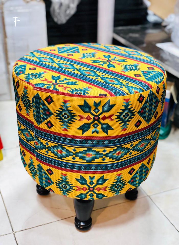 Khaadi Print Ottoman Foam Cushioned 4 Wooden Leg