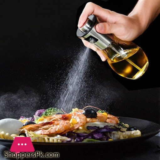 Leak Proof Oil Sprayer Bottle for Cooking with Mini Funnel Oil Spray Bottle for Kitchen Baking BBQ Salad Grilling Frying etc Olive Oil Spray for Cooking Pan ( 200ml , Glass + Stainless Steel )