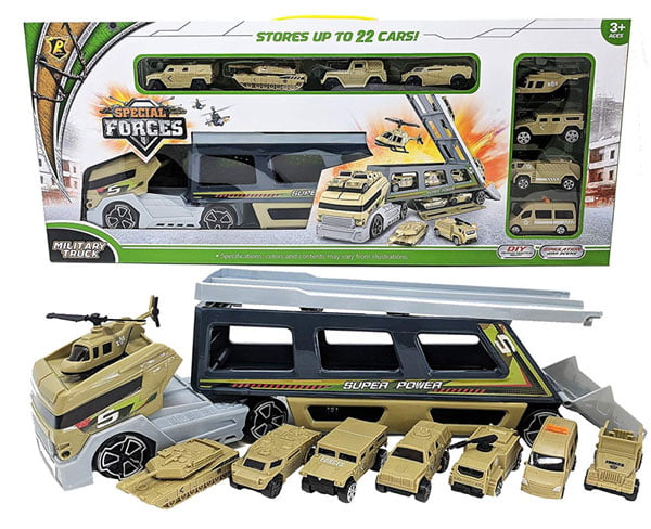 Military Truck 18 Inch With 7 Different Military Vehicles And 1 Helicopter