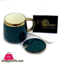 One More Ceramic Cup with Teaspoon and Lid