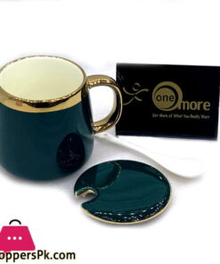 One More Ceramic Cup with Teaspoon and Lid