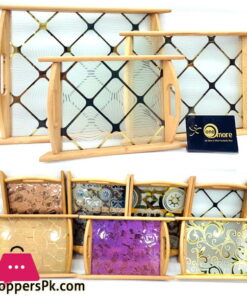 One More Elegent Wood Tray Glass Base Set of 3