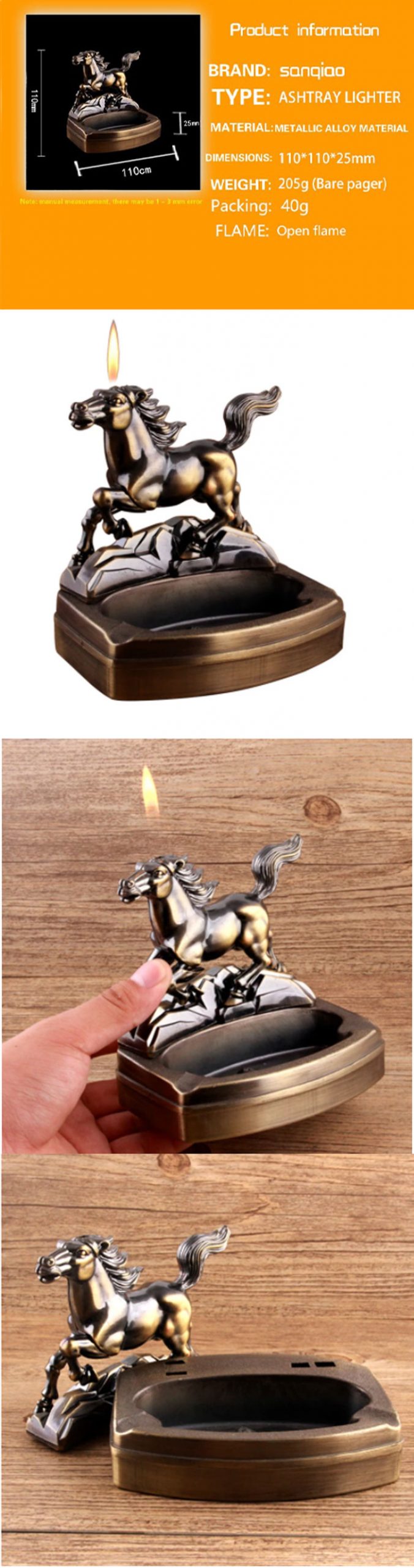 Personality Creative Horse Shaped Ashtray With Gas Lighter Dh-8857