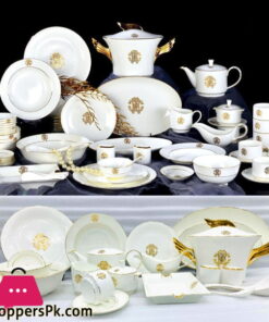 Roberto Cavalli Luxury Dinner Set with Embossed Gold 6 Person Serving 76 Pcs