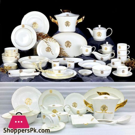 Roberto Cavalli Luxury Dinner Set with Embossed Gold 6 Person Serving 76 Pcs
