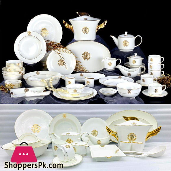 Roberto Cavalli Luxury Dinner Set With Embossed Gold 6 Person Serving 76 Pcs