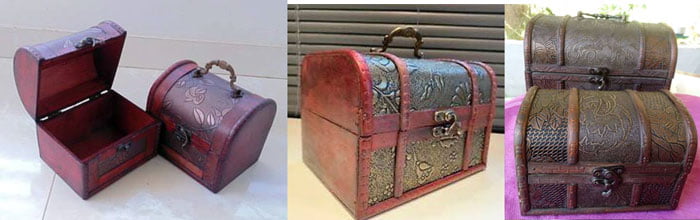 Rustic Wooden Box Colonial Style Trunk Treasure Chest Vintage Storage Jewellery Box Set Of 2