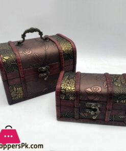 Rustic Wooden Box Colonial Style Trunk Treasure Chest Vintage Storage jewellery Box Set of 2