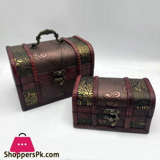 Rustic Wooden Box Colonial Style Trunk Treasure Chest Vintage Storage jewellery Box Set of 2