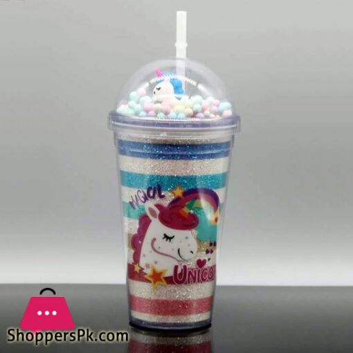 Unicorn Sipper Bottle with Straw for Juice Soft Drinks Water Glass for Kid 600ML