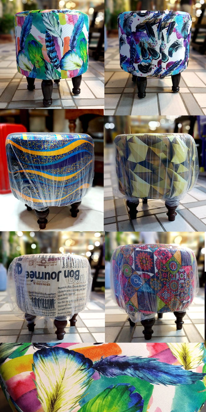 Khaadi Print Ottoman Foam Cushioned 4 Wooden Leg