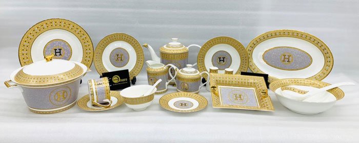 Versace Hermes Luxury Gold Plated Dinner Set 6 Person Serving 61 Pcs