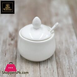 Wilmax Fine Porcelain 4 Oz | 130 Ml Mustard Pot With Spoon WL-996083-A