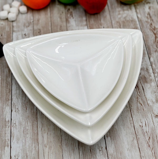Wilmax Fine Porcelain Divided Triangular Dish 8 Inch Wl-992584-A