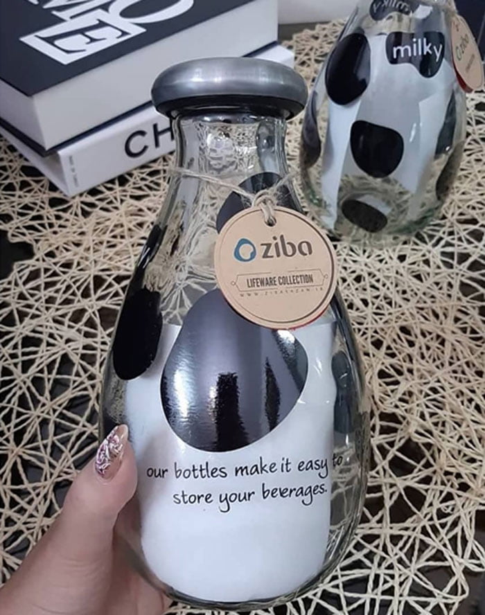 Ziba Sazan Glass Milk Bottle Cow Design 1.3 Liter Iran Made