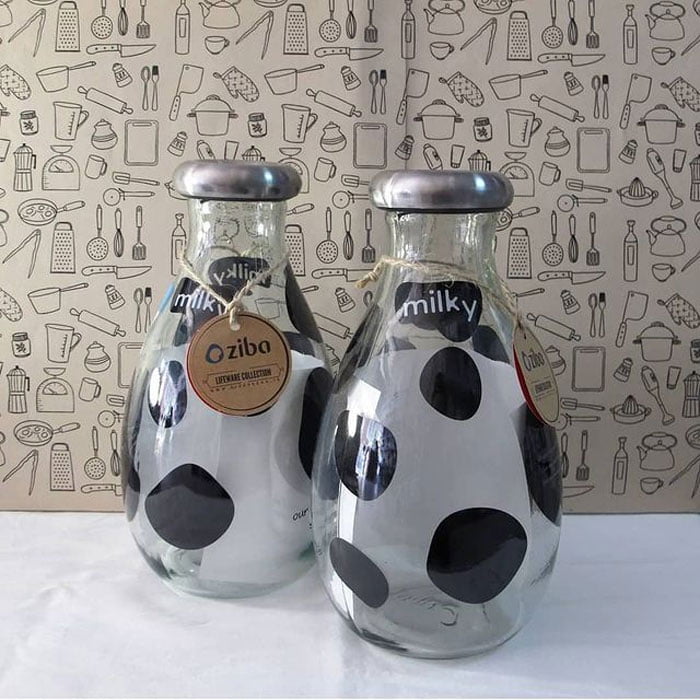 Ziba Sazan Glass Milk Bottle Cow Design 1.3 Liter Iran Made