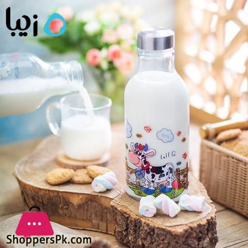 Ziba Sazan Glass Milk Bottle Cow Design 1.2 Liter Iran Made