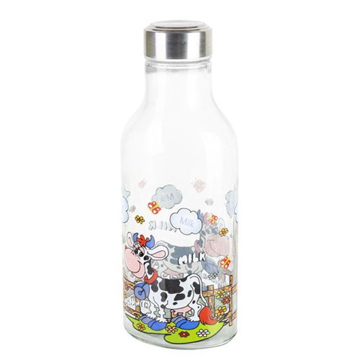 Ziba Sazan Glass Milk Bottle Cow Design 1.2 Liter Iran Made