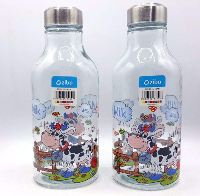 Ziba Sazan Glass Milk Bottle Cow Design 1.2 Liter Iran Made